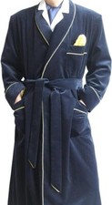 Men's Black Velvet Dressing Gown Smoking Robes Jacket Long Smoking Jackets