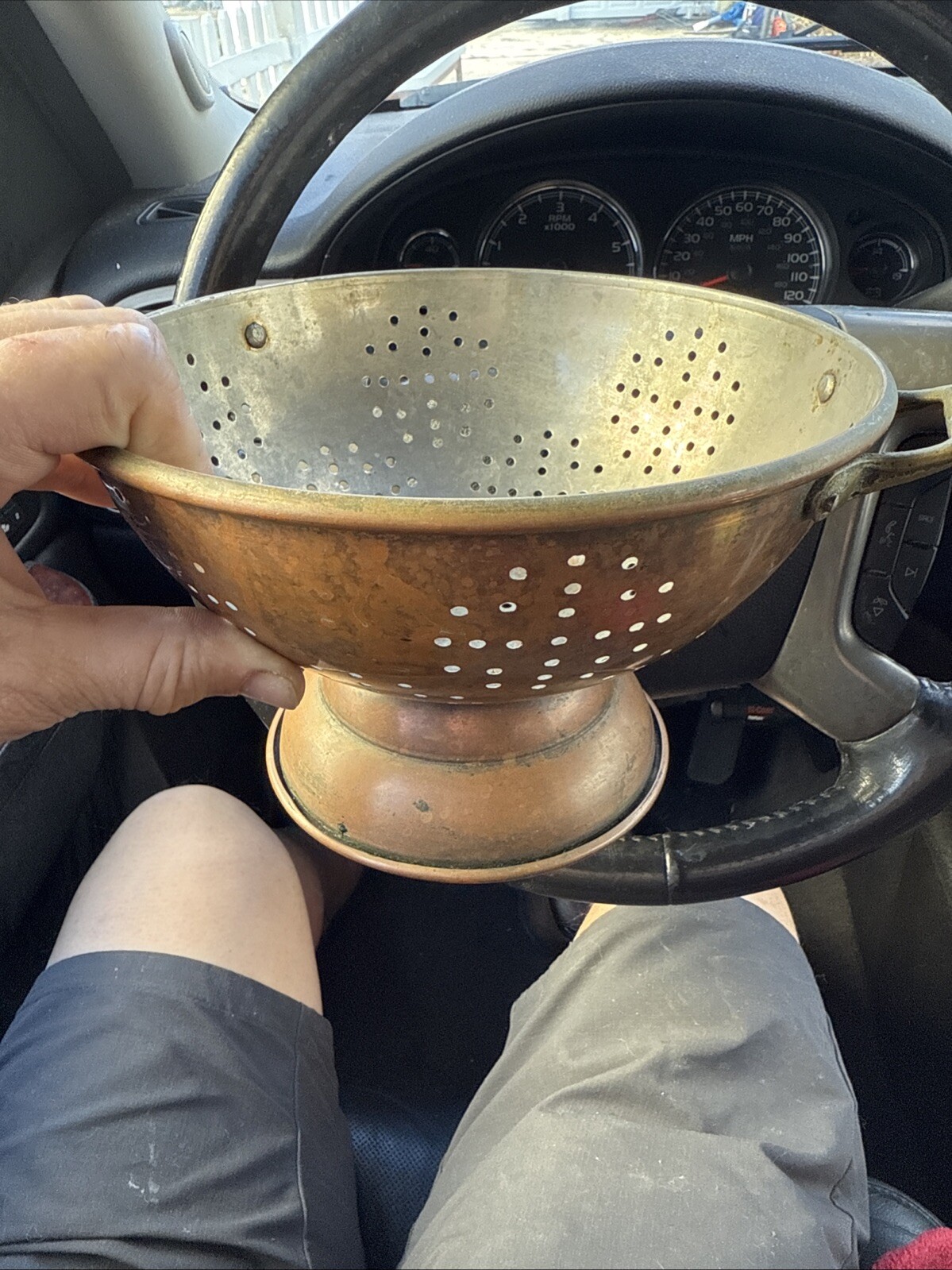 Vintage Copper Collander Strainer Brass Handled Small 10” Korea GDI