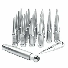 23x Chrome 1/2-20 Spike Lug Nuts Fits Jeep 5x4.5 5x5 5x5.5 + Security Key