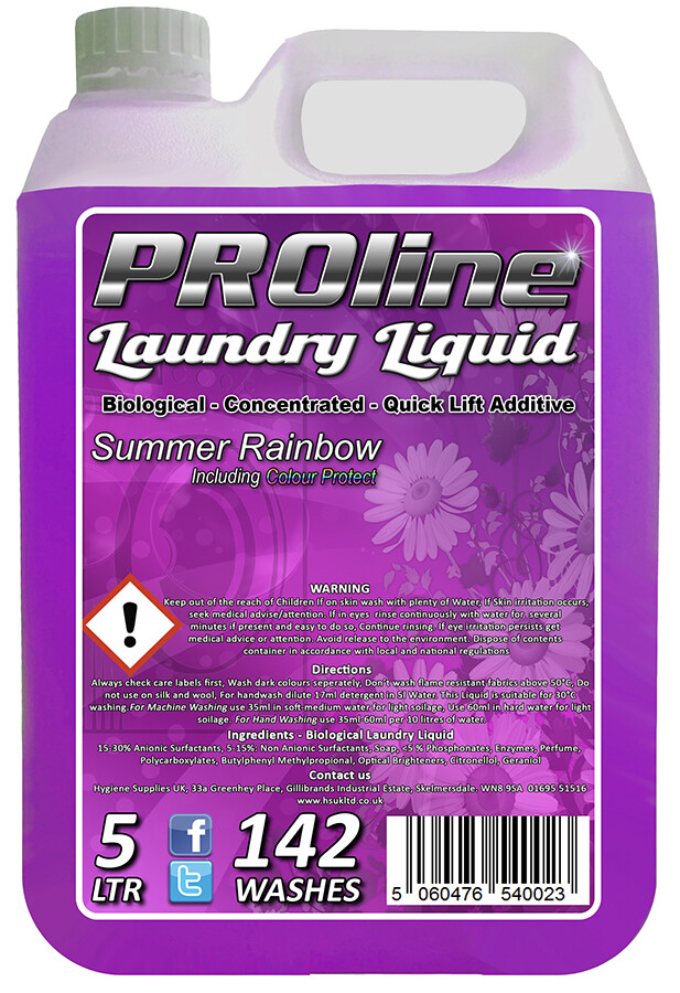 Summer Rainbow Laundry Detergent Biological Colours 142 Wash Liquid 5L Proline