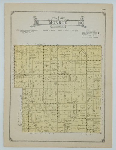 1922 Monroe Township Plat Map Platte County Nebraska Original