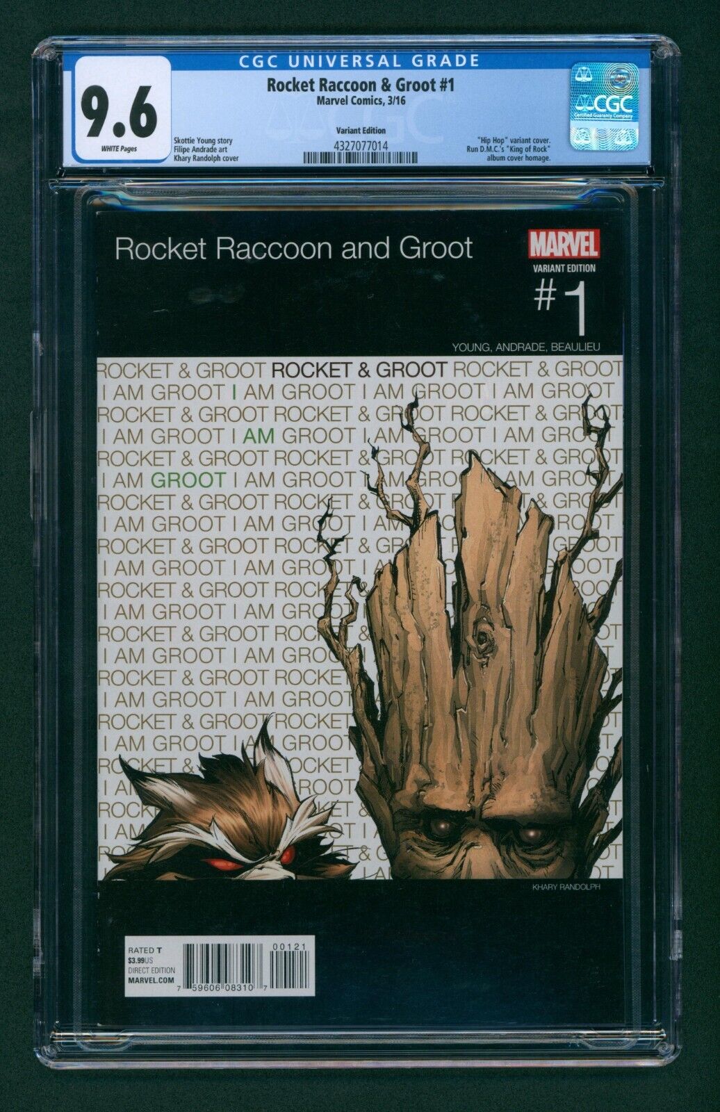Rocket Raccoon & Grooot #1 (2016) Hip Hop Variant CGC 9.6! Run D.M.C. Homage!