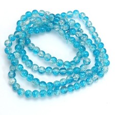 140 pcs Blue Crackle Cracked Round Glass Crystal Charm Beads 6mm Craft DIY
