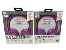 2 Pack Altec Lansing Kid Safe 2-in-1 Bluetooth Wireless Pink Kid's Headphones
