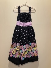 Emily West Girls Sundress Size 8 Black Pink Polka Dot Floral Sleeveless