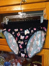 Brand New Victorias Secret Panty Bikini XL Lace Top Black Pink Butterflys Hi Leg