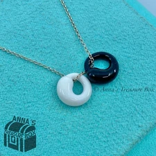 Tiffany & Co. 925 Silver Black Jade White Chalcedony Eternal Circle 16" Necklace