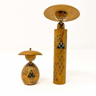 Vintage Japanese Kokeshi Doll Pair Wood Hand Painted Man Woman Figurines Japan