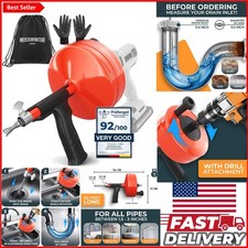 Eco-Friendly 50 FT Drain Snake with Drill Attachment - Clean Pipes in Minutes