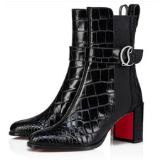 Christian Louboutin Croc Embossed Chelsea Boot 70 Calf Leather in Black Size 37