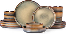 Ceramic Dinnerware Set for 4, 16-Piece Plates and Bowls Set | Lightweight Porcel