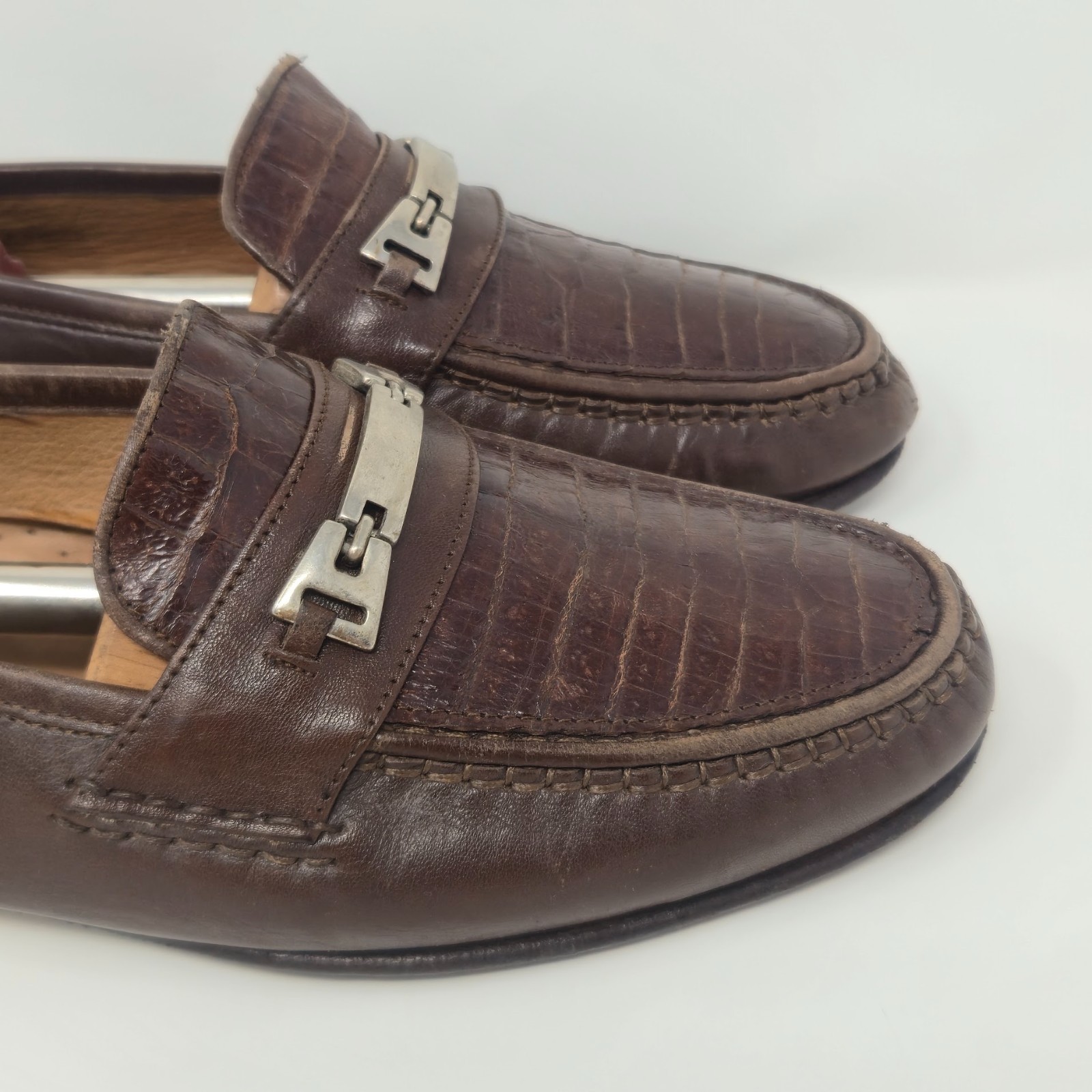 Bruno Magli Men's 11.5M Brown Genuine Alligator Bit Loafers Made in Italy image 5