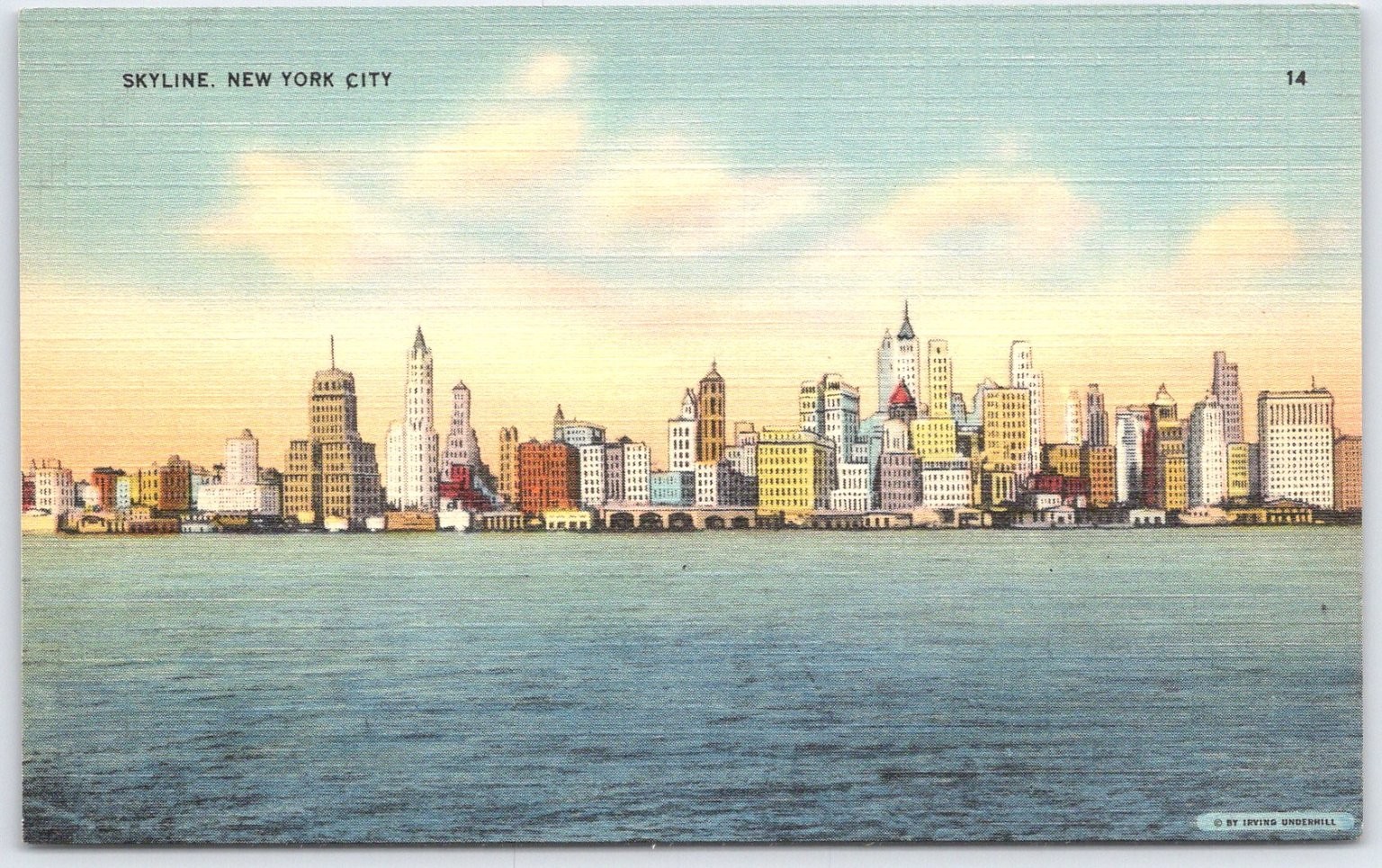 Vintage Tichnor NYC Skyline Linen Postcard by Irving Underhill 1940s