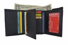 Mens Slim Trifold Genuine Leather Wallet Credit Card Window ID License Black