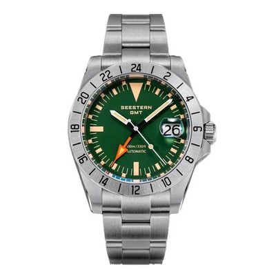 Seestern S436-2 GMT Automatisch Stahl Datum Grün Saphir Herren Uhr