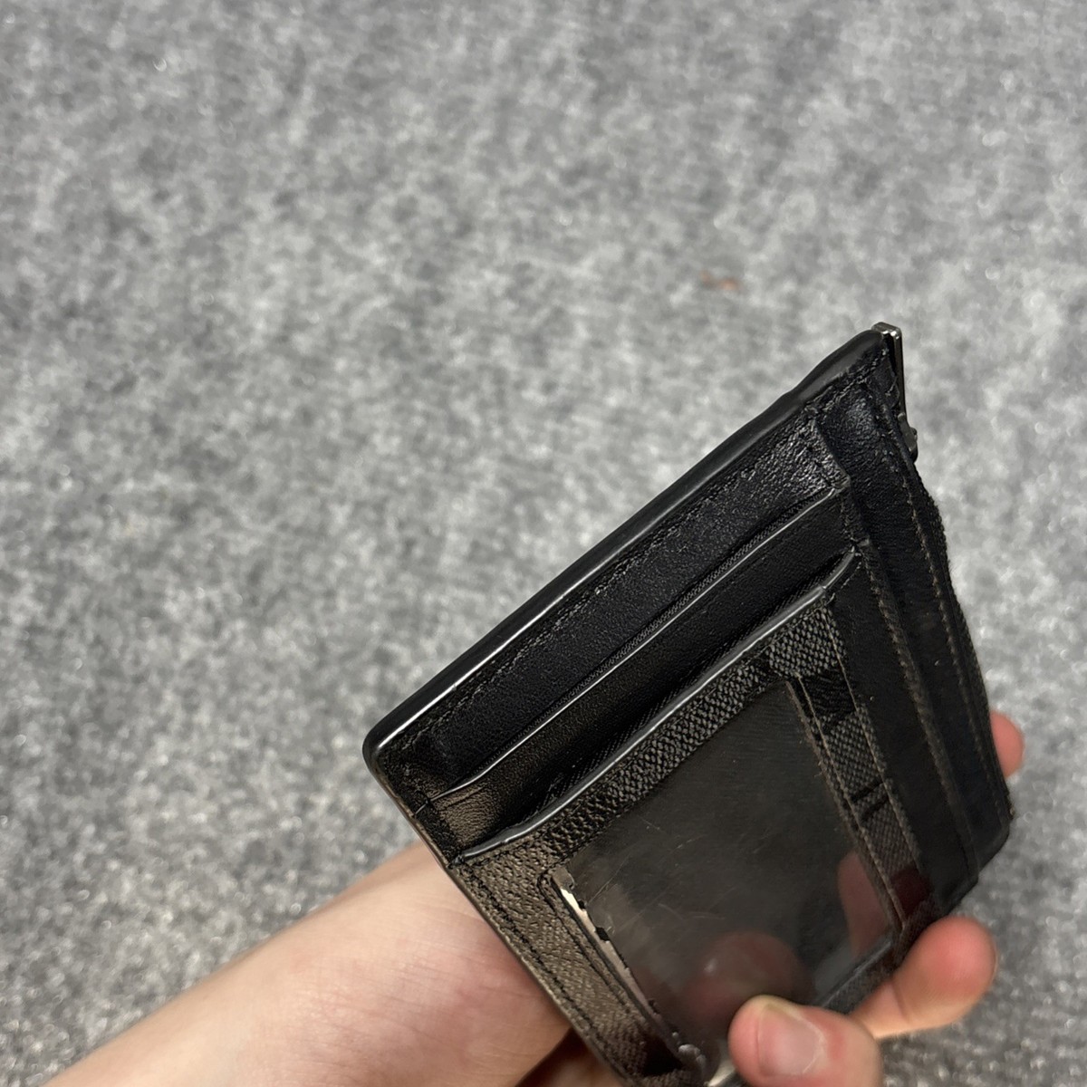 Coach Multiway Zip Card Case Signature Black Canvas Mens Wallet