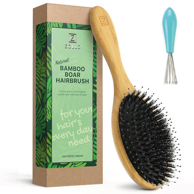 Natural Boar Bristle Hair Brush for Women, Men, Kids; Dry and Wet Detangling Hai