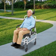 Shower Chair with 4 Wheels, Toilet Wheelchair, Commode Chair Angle Adjustable
