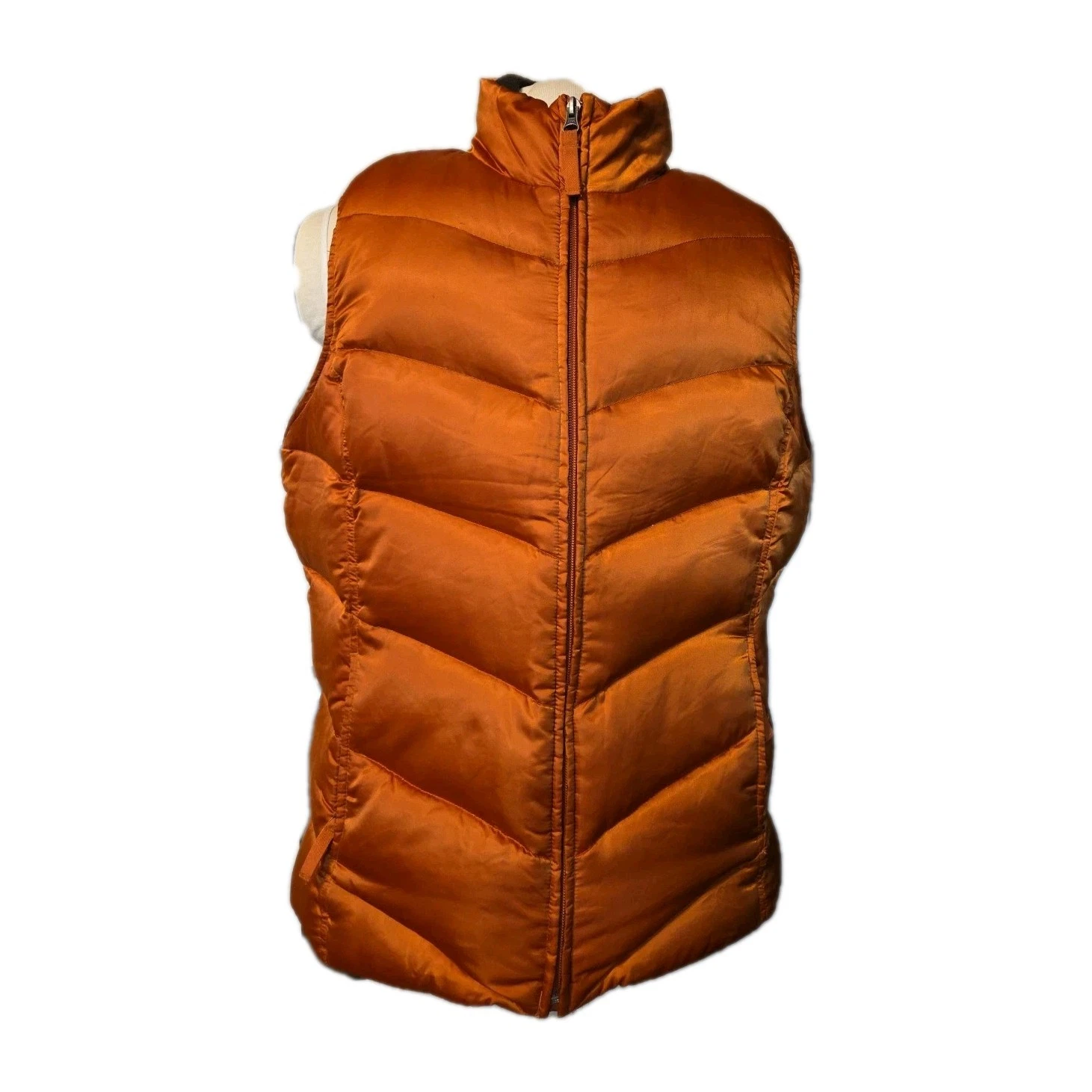 Eddie Bauer Vest Men's L Orange Full Zip Puffer Jacket Goose Down
