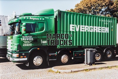 LKW Foto Scania R-series Container-Sattelauflieger Belgien grün Belgium T #e4bo