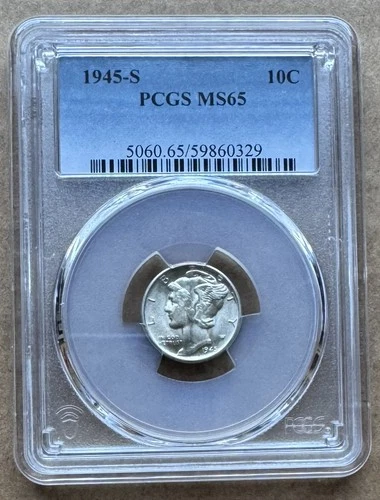 1945-S 10C PCGS MS65 1945 S MERCURY DIME SILVER 10c