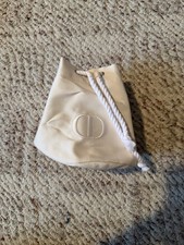 Christian Dior Off White Twill Drawstring Pouch Makeup Bucket Bag CD Logo New