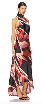 MISA LOS ANGELES Fiore Dress Stripe Satin halterneck open back  XS NW $380msrp