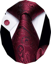 Paisley Tie Sets Floral Necktie Handkerchief Cufflinks Set Silk Woven Ties Busin