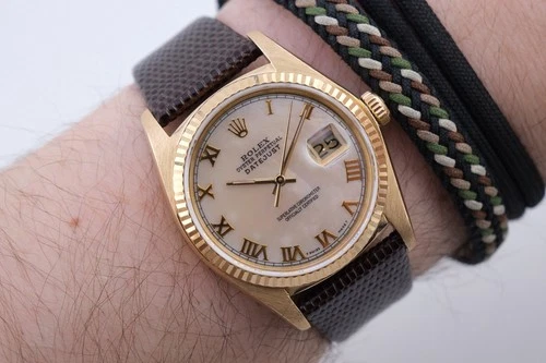 Vintage Rolex Men’s 16018 18k Gold Datejust AF MOP Dial 36mm Authentic