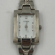 Citron Ladies Silver Quartz Watch Rectangular Dial Rhinestone Bracelet New