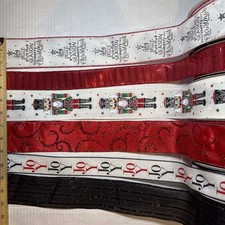 Christmas Wired Ribbon Nutcracker Joy Red Black Green Glitter 30 yards total