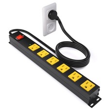 Heavy Duty 6 Outlet Metal Power Strip 2700J Surge Protector 15A 10FT Cord Wall
