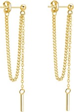 Chain Earrings for Women 18K Gold Plated Dainty Bar Drop Dangle Earrings Long Th