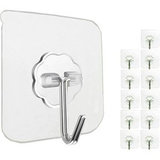 Heavy Duty Self-Adhesive Hooks - Waterproof Transparent 12 Pack for Home Use