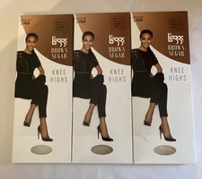 L'eggs Brown Sugar Off Black Knee Highs One Size Lot Of 3 Boxes (6 Pairs) BB