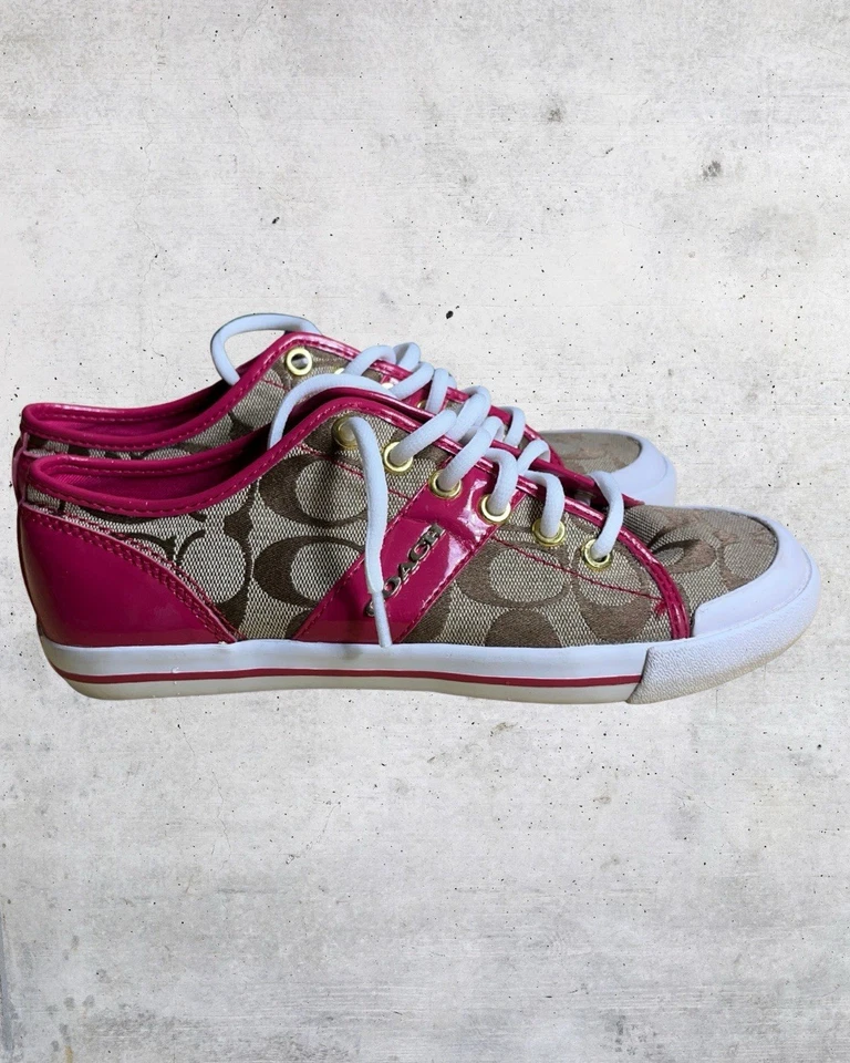 Женские холщовые розовые лакированные кожаные кроссовки Coach Signature C размер 8,5 - Изображение 2 из 4