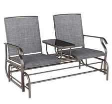 Outsunny 2 Seats Garden Glider Bench, Metal Frame Loveseat - With Centre Table