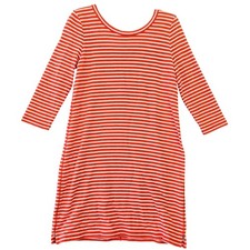 T by Talbots Orange White Stripe Mini Dress 3/4 Sleeve Shift Women Size M Petite