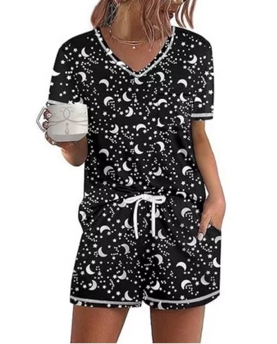 Two Piece Women's Pajamas Sets Short Sleeve Lounge Sets Sleepwear Casual