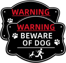 2 Pack Beware of Dog Signs, 10x8 Inch Reflective Aluminum Metal Black