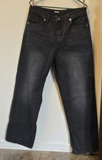 Cotton Men s Baggy Jeans Size 32 Black Wide Leg Y2K Hip Hop Skater Denim NWT