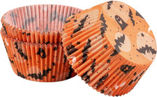 Set 50 Pirottini in Carta per Cupcake E Muffin, Tema Halloween Con Pipistrelli E