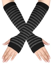 1 Pair Women Winter Knitted Long Fingerless Gloves Arm Warmers with Thum Hole