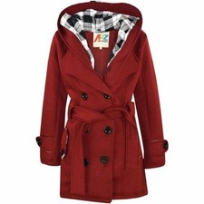 Kids Girls Overcoats Hooded Trench Coats Lapels Wine Padded Long Parka Jackets