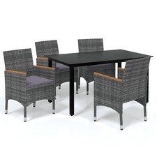7 Piece Patio Dining Set with Cushions Poly Rattan Grey vidaXL