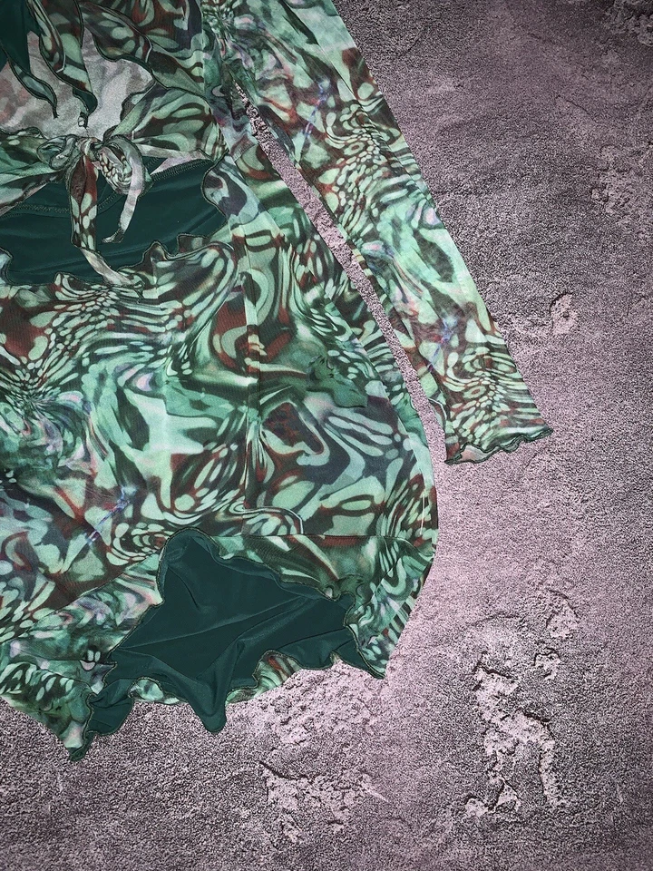 Mesh All Printed Dress Mini Green Style Like Save The Queen - Image 3 of 4