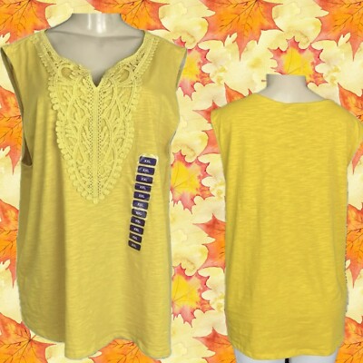 Grace Elements + XXL Bumble Bee Yellow Applique Detail Split Neck Sleeveless Tee