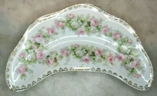 3 Antique China Crescent Bone Dish Z S & CO MIGNON BAVARIA  Rose Shabby Pattern