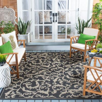 SAFAVIEH Indoor Outdoor CY2653-3908 Courtyard Black / Sand Rug | eBay