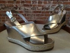 H by Halston Gold Leather Stella Slingback Wedge Sandal NEW